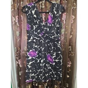 Trina Turk 100% SILK Cocktail Dress Size 6 Black Purple
